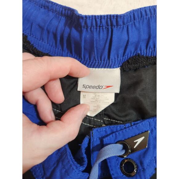 Speedo Swim Shorts Mens Medium Blue Black Striped Board Bermuda Tropical Beach - Picture 3 of 9